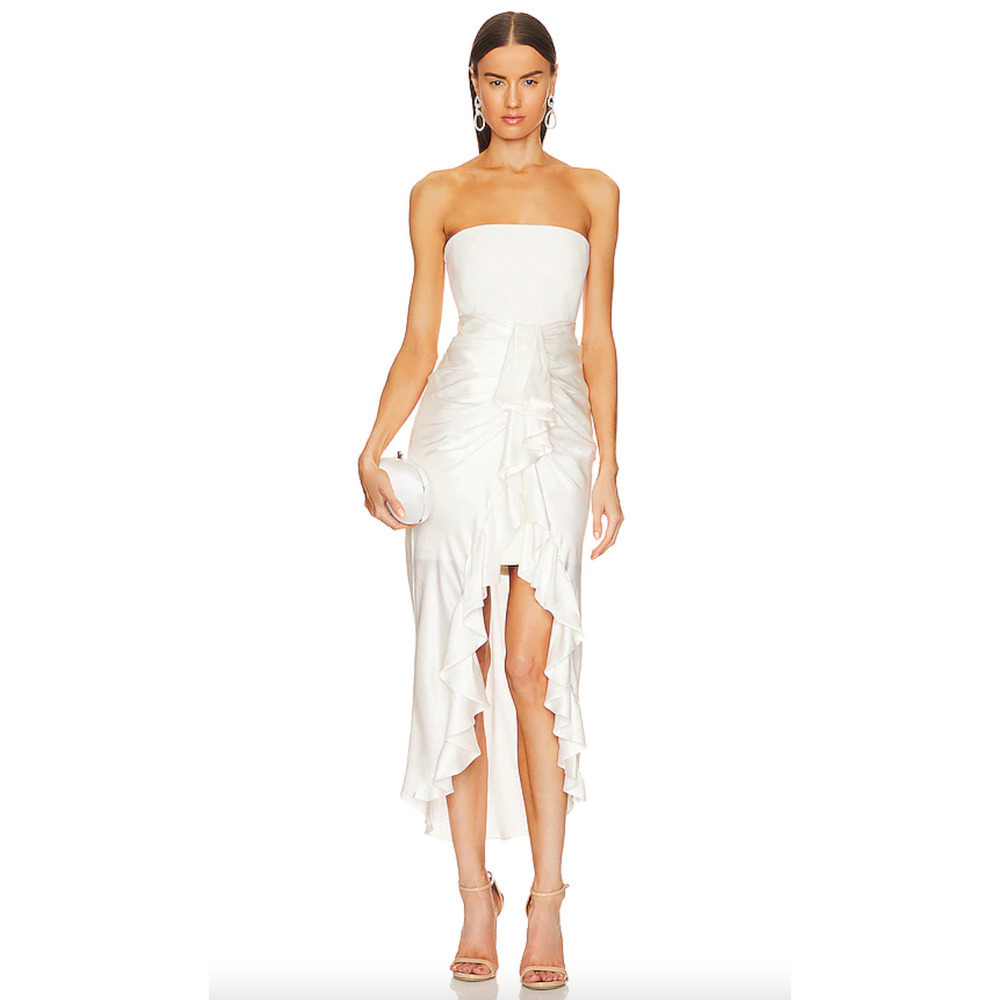 NEW $595 Cinq a Sept White Ivory Satin Strapless Ruffle Georgiana Dress
